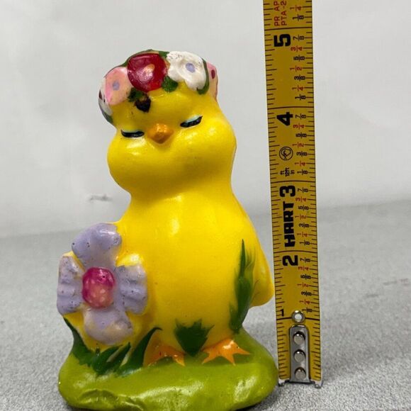 Vintage Gurley Yellow Chick Figurine Flower Crown & Flower Accent Anthropomorphi - Picture 4 of 6